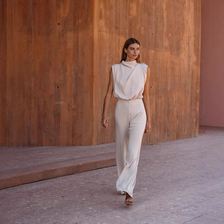 Damer Elegant Jumpsuit med høy hals og vide ben Skjora