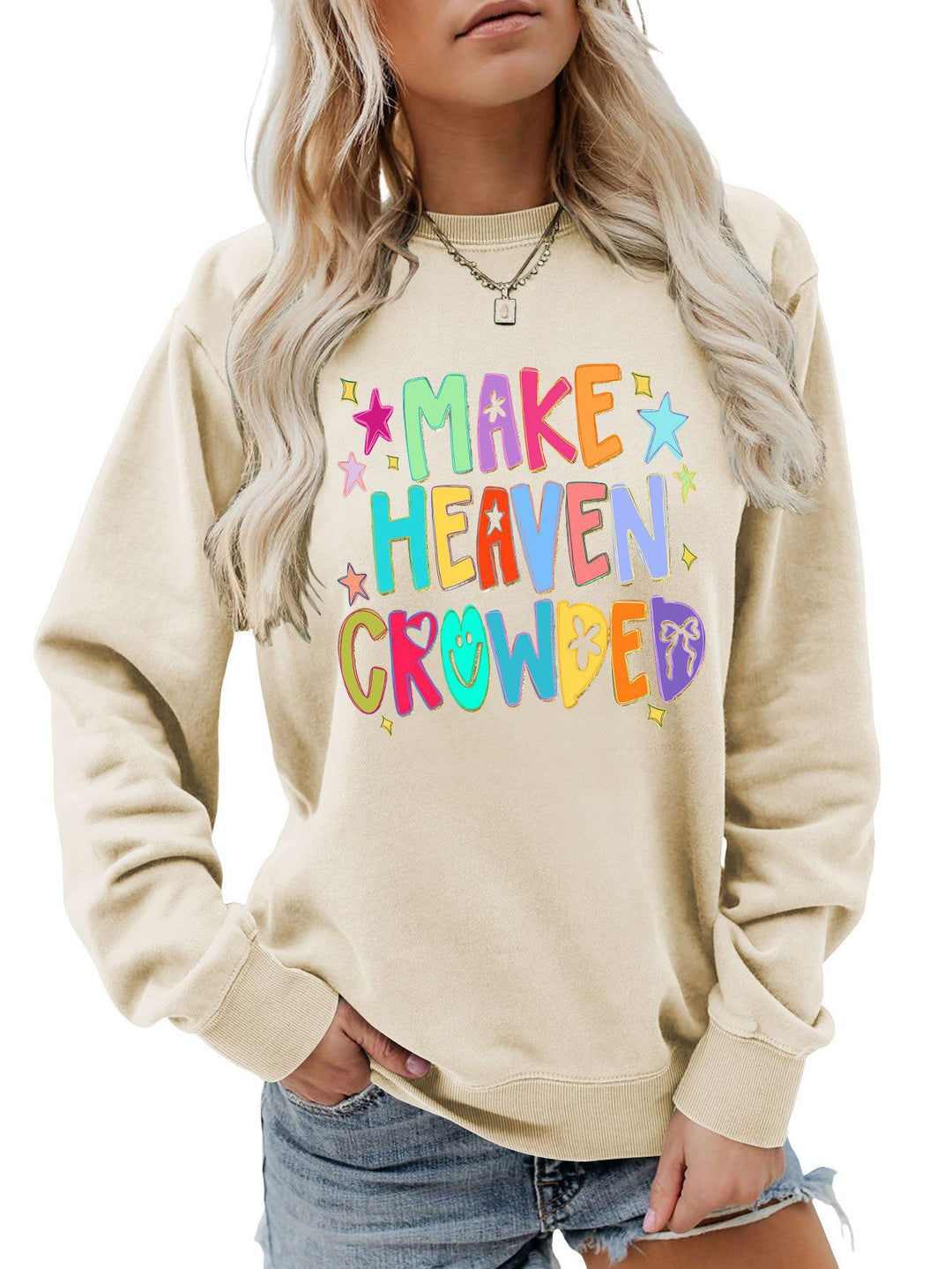 Dame sweatshirt med fargerik design og leken tekst Skjora