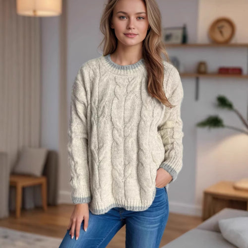 Dame chunky strikkegenser med tekstur og avslappet design Skjora
