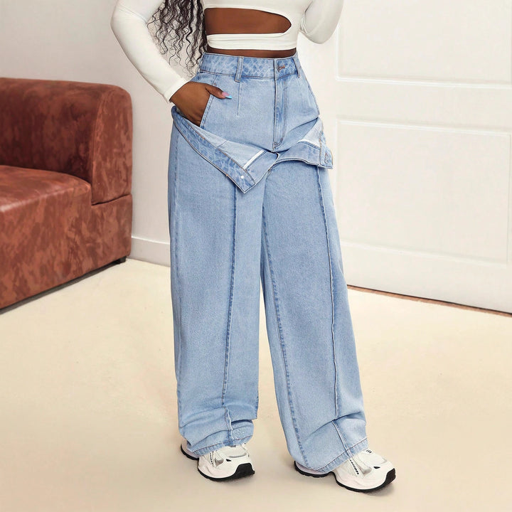 Kvinnenes vide jeans med innovativt snitt og asymmetrisk design Skjora