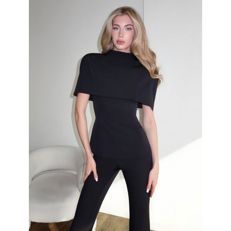 Dame Elegant topp med asymmetrisk krage og figursydd snitt Skjora
