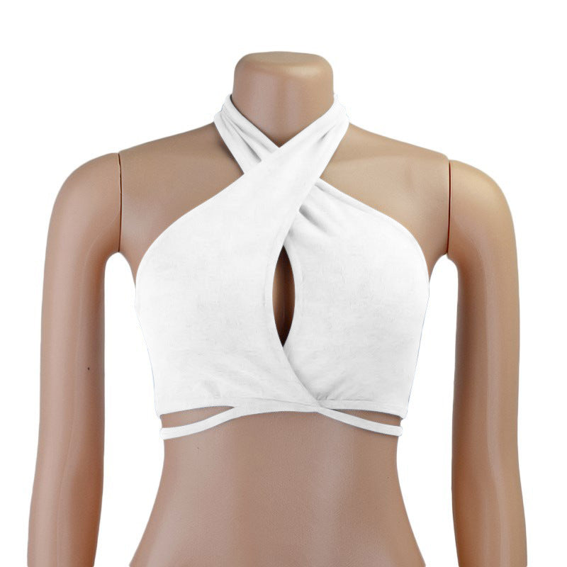 Dame sexy vikle-bikini-overdel med dyp V-hals og fine stropper Skjora