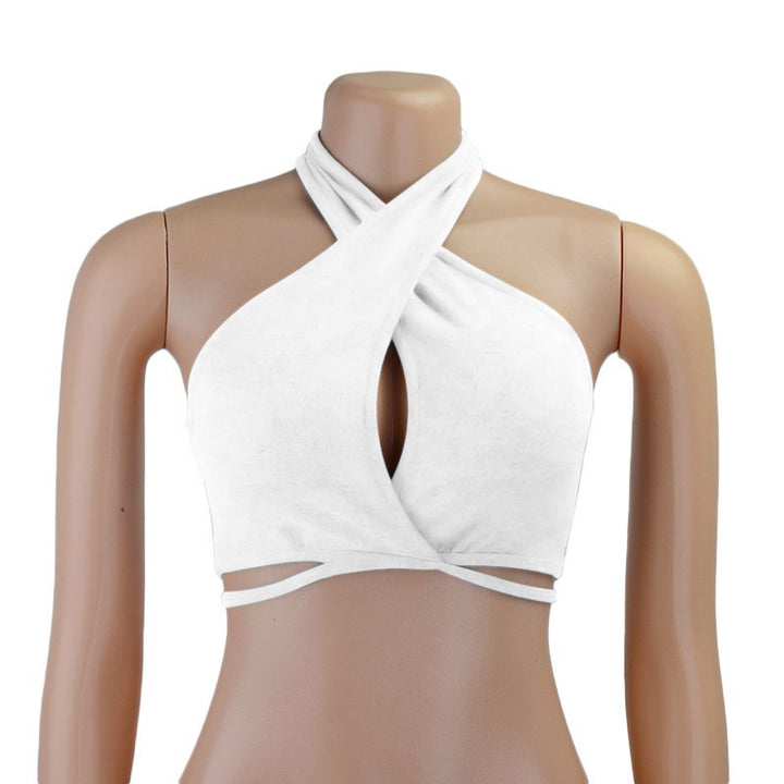Dame sexy vikle-bikini-overdel med dyp V-hals og fine stropper Skjora