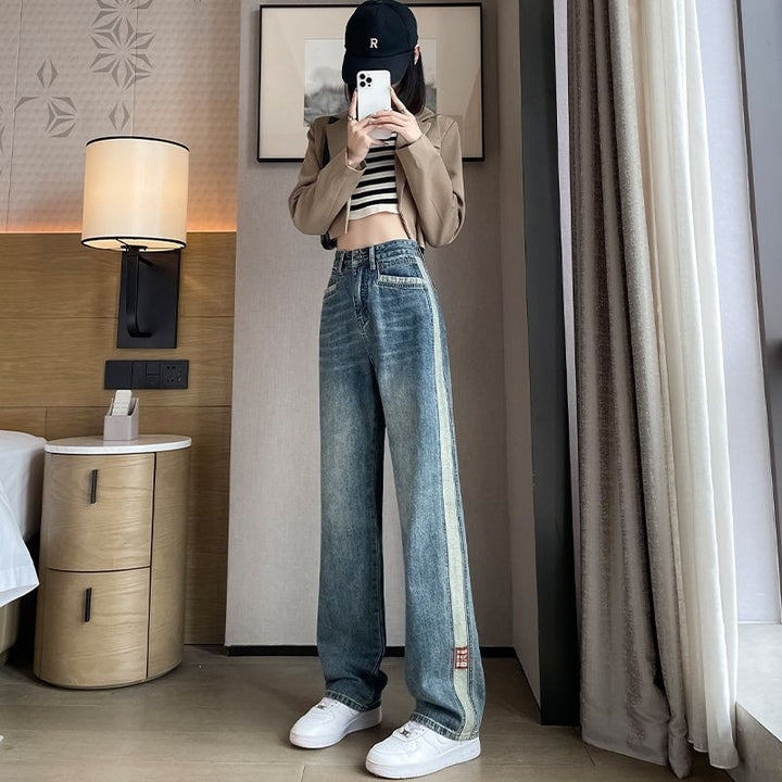 Kvinnenes vide jeans med sidestriper Skjora