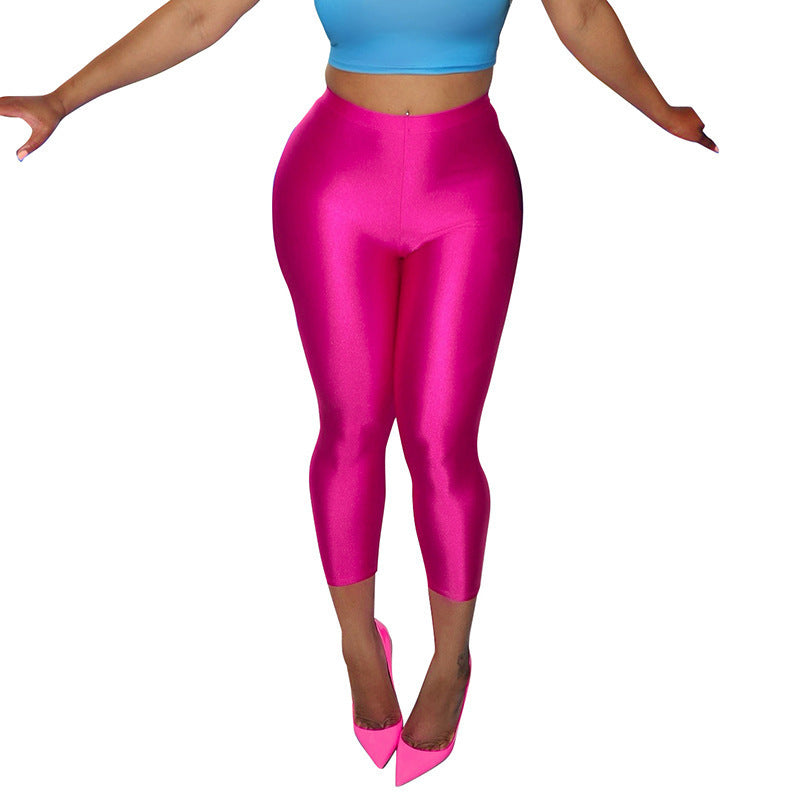 Dame figurnær capri-leggings med høy midje og luksuriøs glans Skjora