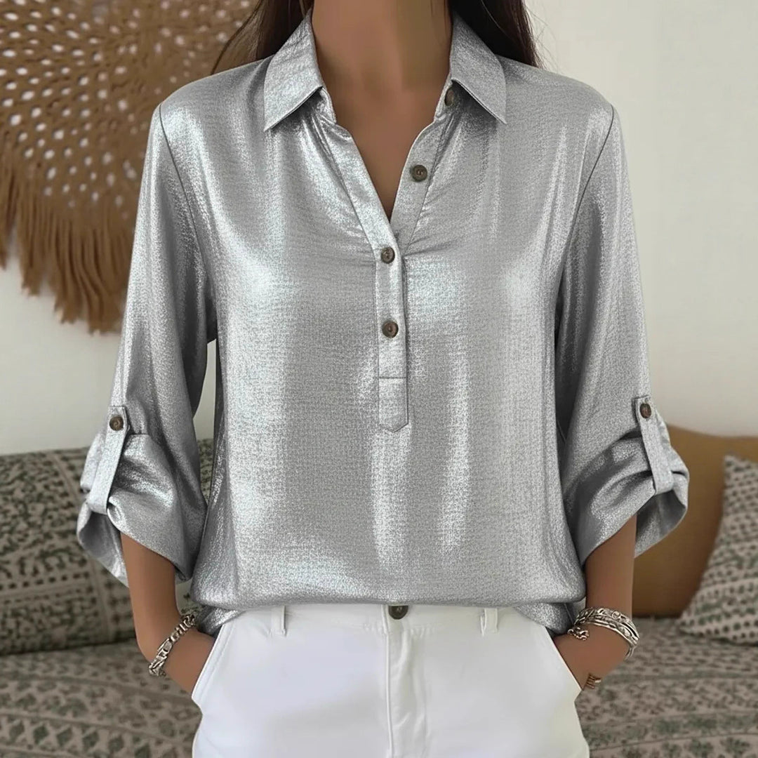 Elegant and glittering women's short-sleeved shirt Skjora