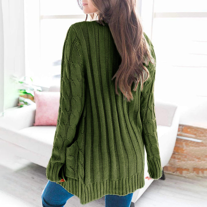 Kvinnes chunky strikket cardigan med store knapper og praktiske lommer Skjora