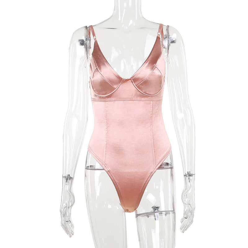 Dame Satin-Bustier-Top med dyp V-hals og elegant passform Skjora