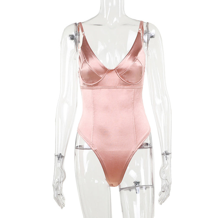 Dame Satin-Bustier-Top med dyp V-hals og elegant passform Skjora
