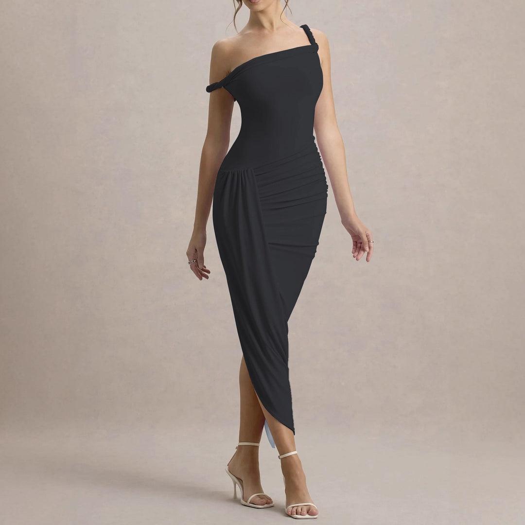 Dame elegant asymmetrisk maxikjole med rynker Skjora