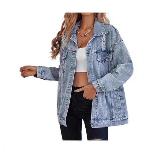 Kvinners oversized denimjakke med fashionable ripped detaljer Skjora