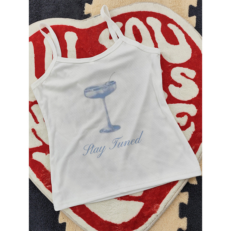 Dame ermeløs Camisole med frisk Cocktailmotiv Skjora