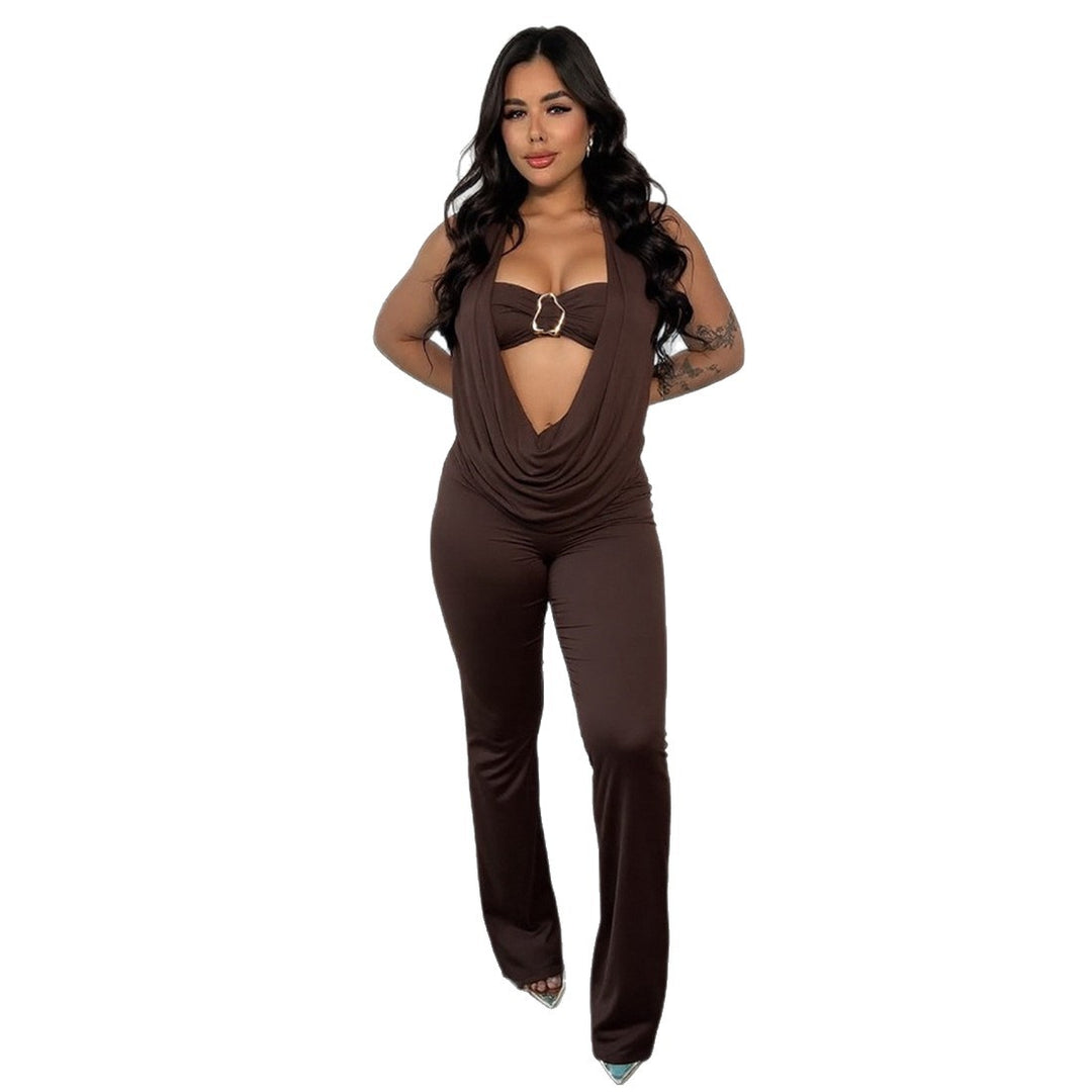 Dame Elegant jumpsuit med justerbar utringning og smart belte Skjora
