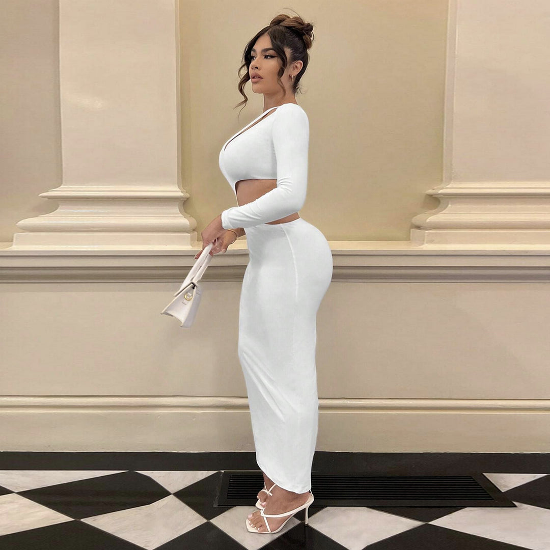 Damer Longsleeve Maxi-kjole med sexy cut-outs og kroppsnær passform Skjora