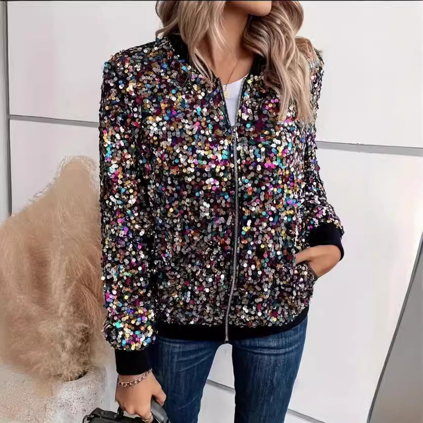 Dame funksjonell jakke med glitrende paljettdesign og komfortable mansjetter Skjora