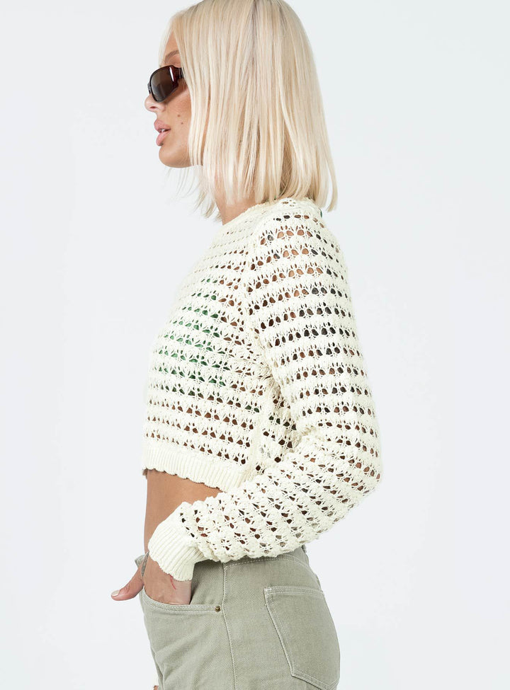 Dame heklet Crop-Top med moderne hullstruktur Skjora