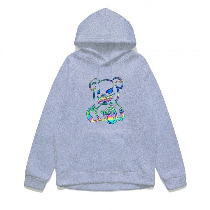 Damer hoodie sweatshirt med kult bjørnemotiv og behagelig passform Skjora