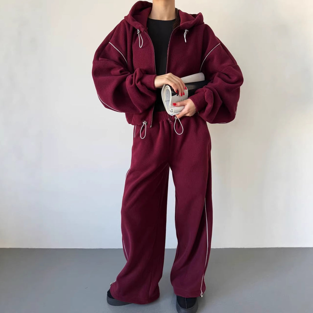 Kvinner Fleece hettegenser og løse joggebukser sett