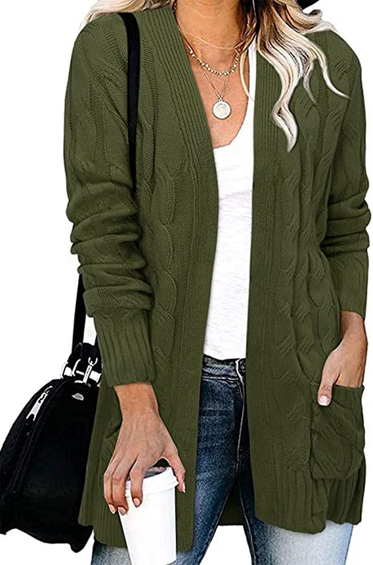 Dame cardigan i elegant flettemønster med åpne lommer Skjora