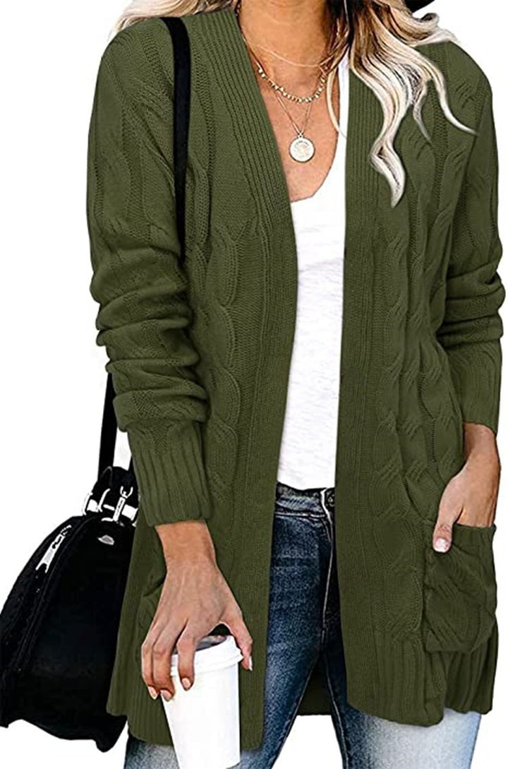 Dame cardigan i elegant flettemønster med åpne lommer Skjora