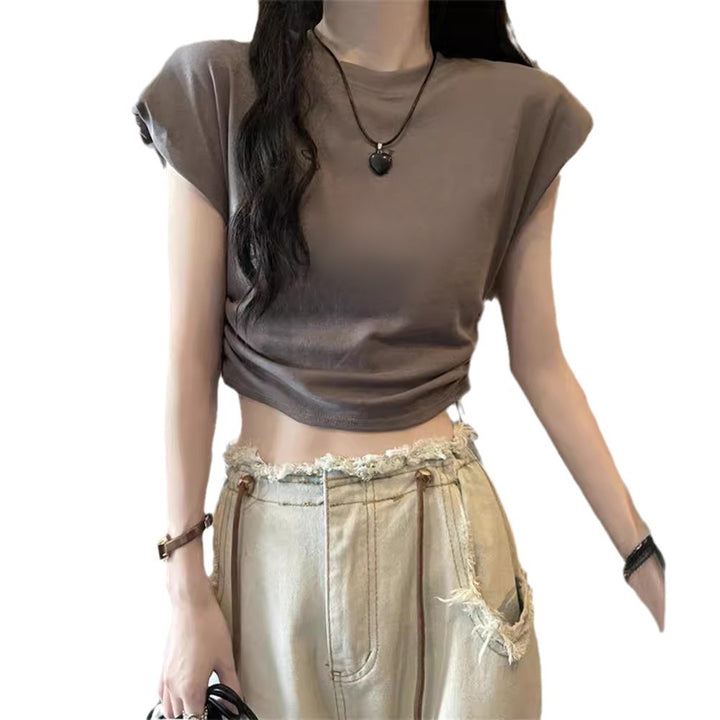Kvindernes cropped T-shirt med justerbar snor og trendy puffærmer