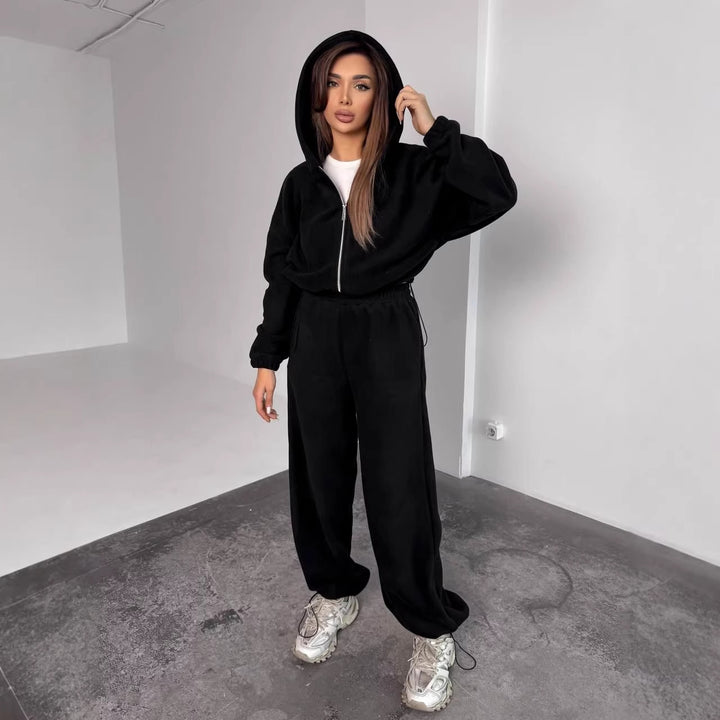 Kvinne Oversized Fleece Treningsdress med Hette og Vid Søm Skjora