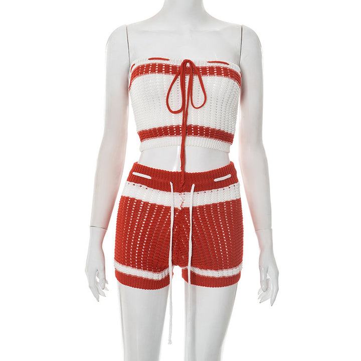 Dame Strikka Bandeau Sett med Shorts og justerbar snor