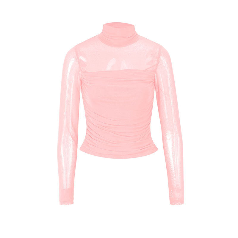 Dame Langermet T-skjorte med elegant samling og transparent design Skjora