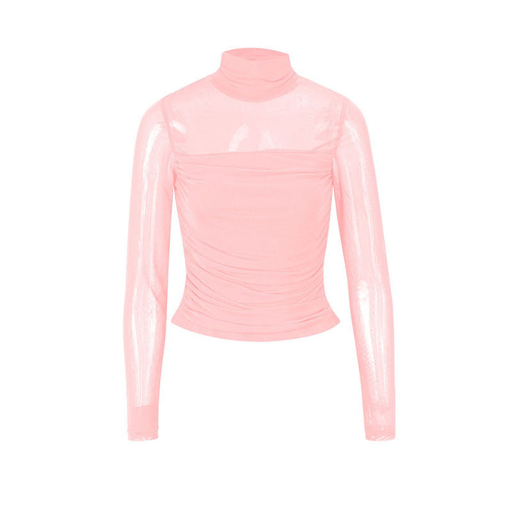 Dame Langermet T-skjorte med elegant samling og transparent design Skjora