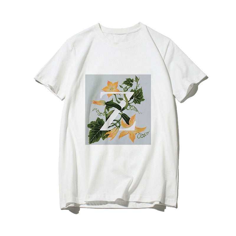 Dame T-skjorte med blomsterdesign og kreativt trykk Skjora
