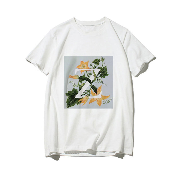 Dame T-skjorte med blomsterdesign og kreativt trykk Skjora