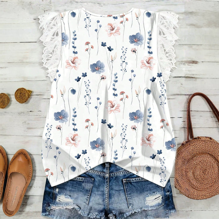 Damer Elegant bluse skjorte med blonder og blomsterdesign Skjora