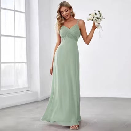 Kvinners Chiffon Maxi Kjole med Elegant V-Hals og Rynket Topp