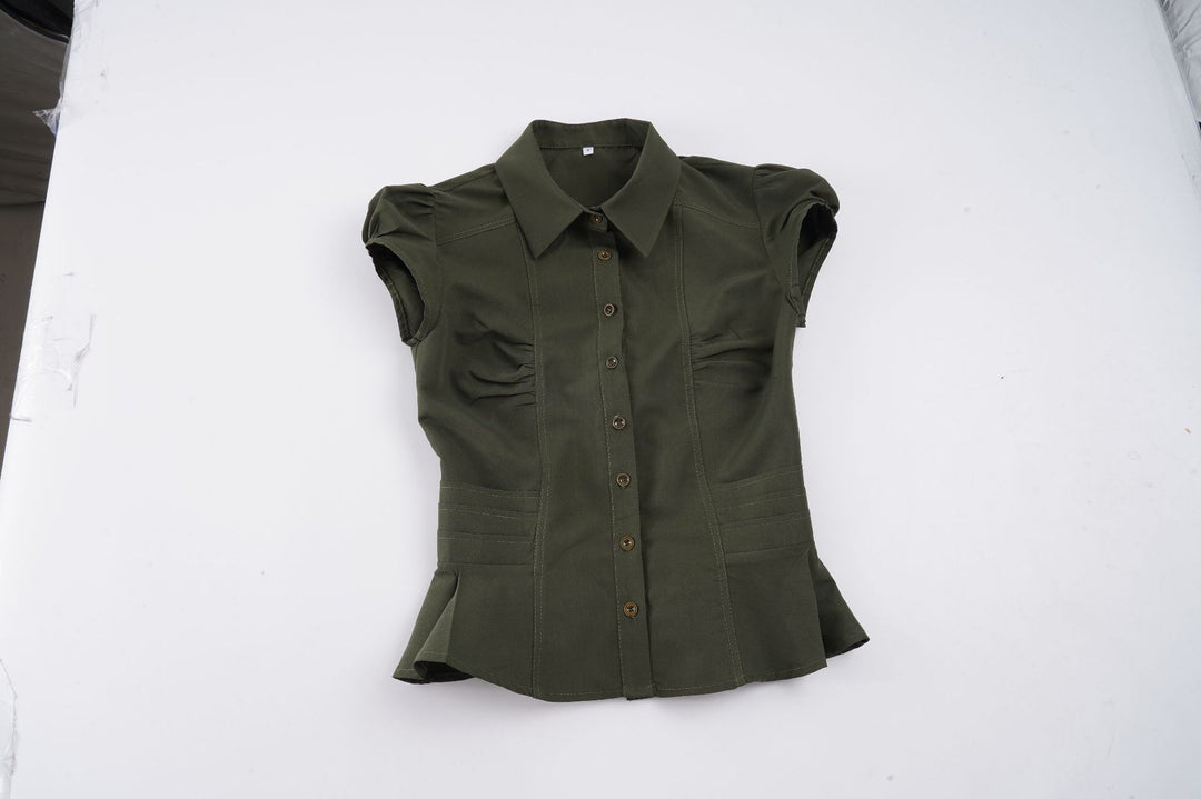 Dame elegant bluse med pufferm og innsnøring Skjora