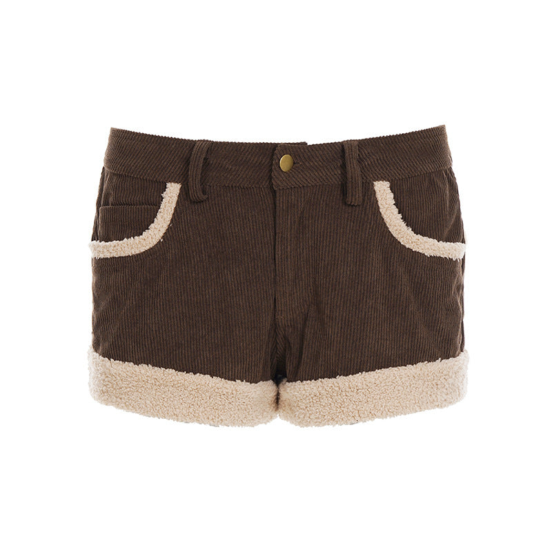 Dame cordshorts med varmende fleece-besetning Skjora