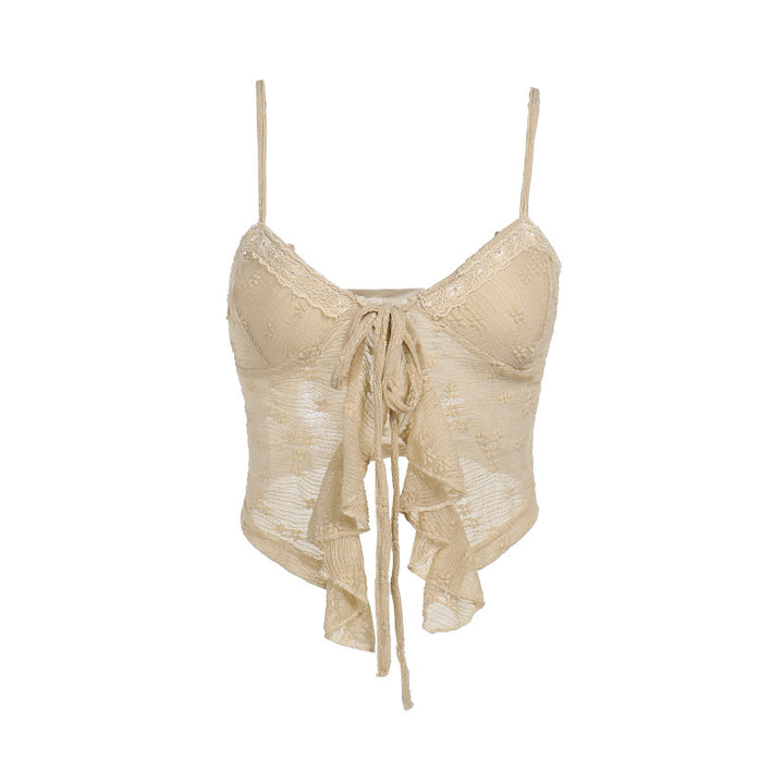 Dame Spitzer Elementer Crop-Top med Rysjedetaljer Skjora