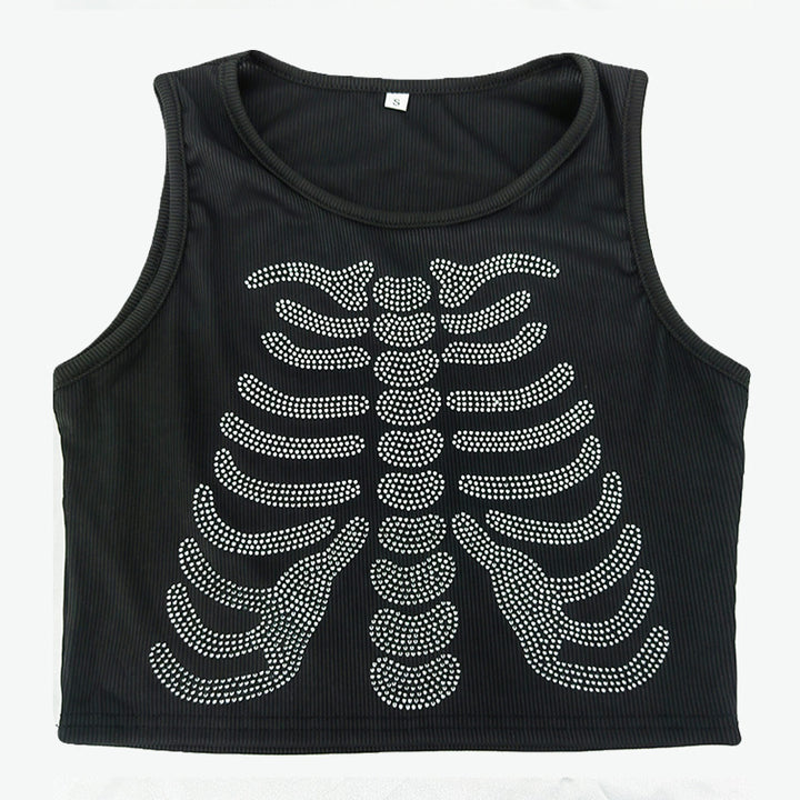 Dame tanktop med kreativt skjelettdesign og glitrende steiner Skjora