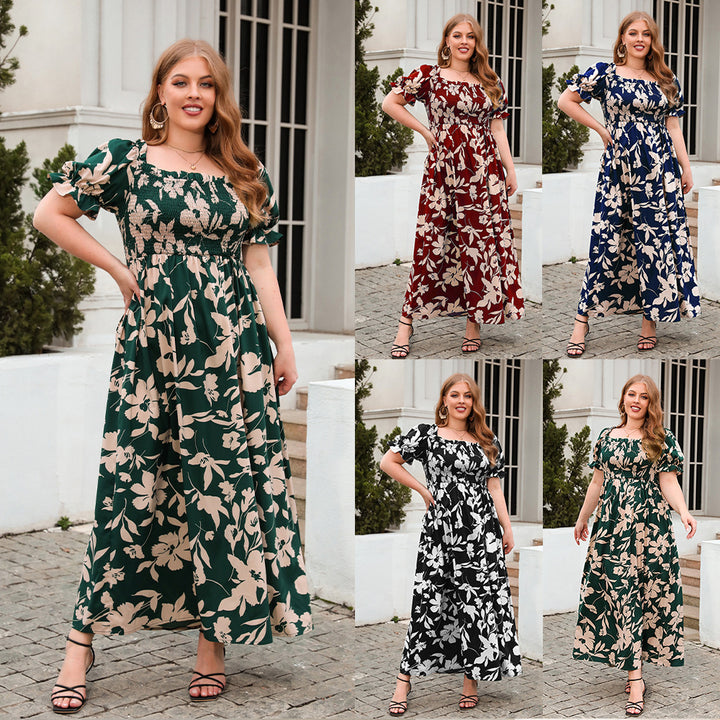 Dame Sommerlig Maxikjole med romantisk blomsterprint og puffermer Skjora