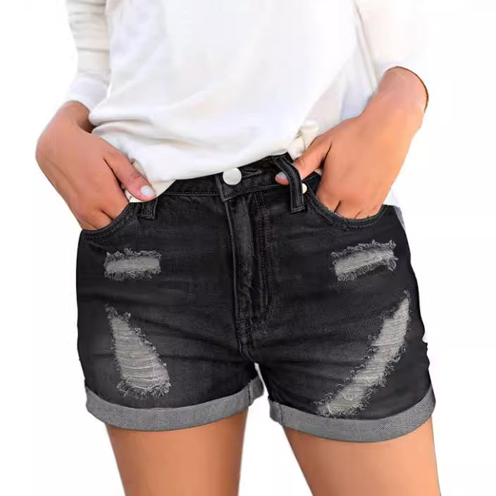 Dame jeansshorts med stilige rifte detaljer og avslappet snitt Skjora