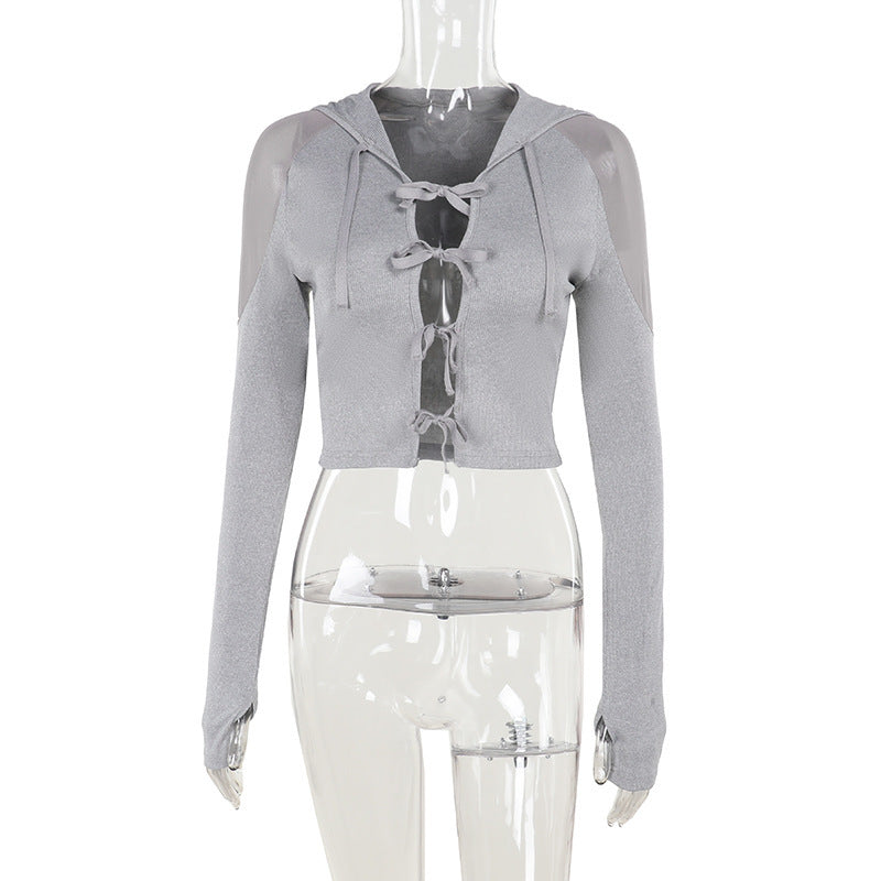 Damer sporty cropped topp med hette og raffinert stropper Skjora