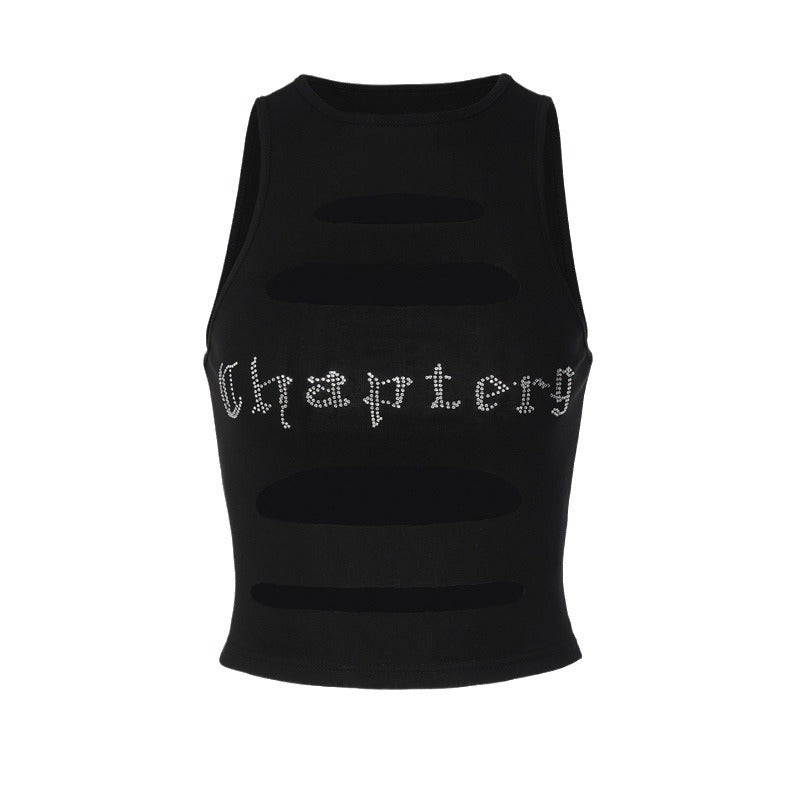 Dame off-shoulder cut-out topp med glitrende trykk Skjora