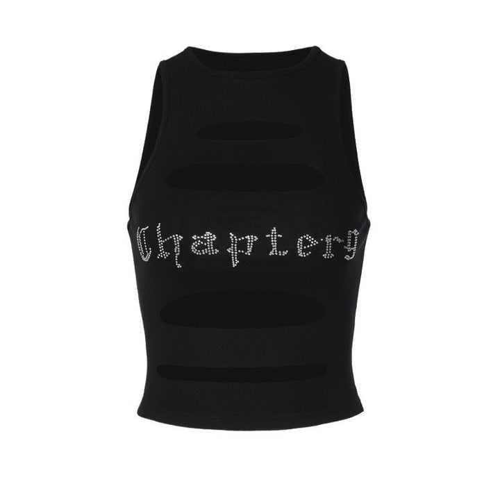 Dame off-shoulder cut-out topp med glitrende trykk Skjora