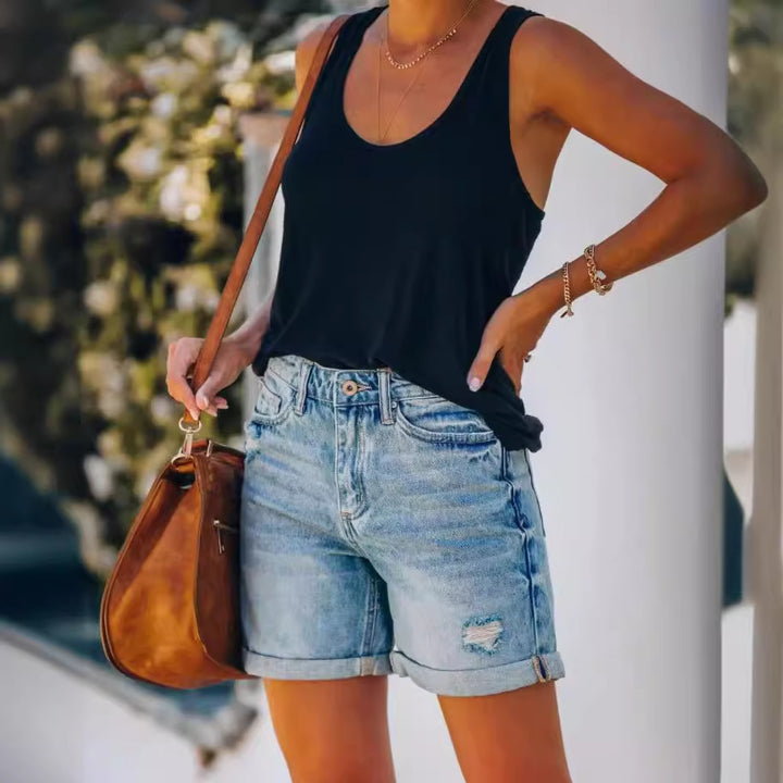 Dame jeansshorts med en moderne og avslappet passform Skjora