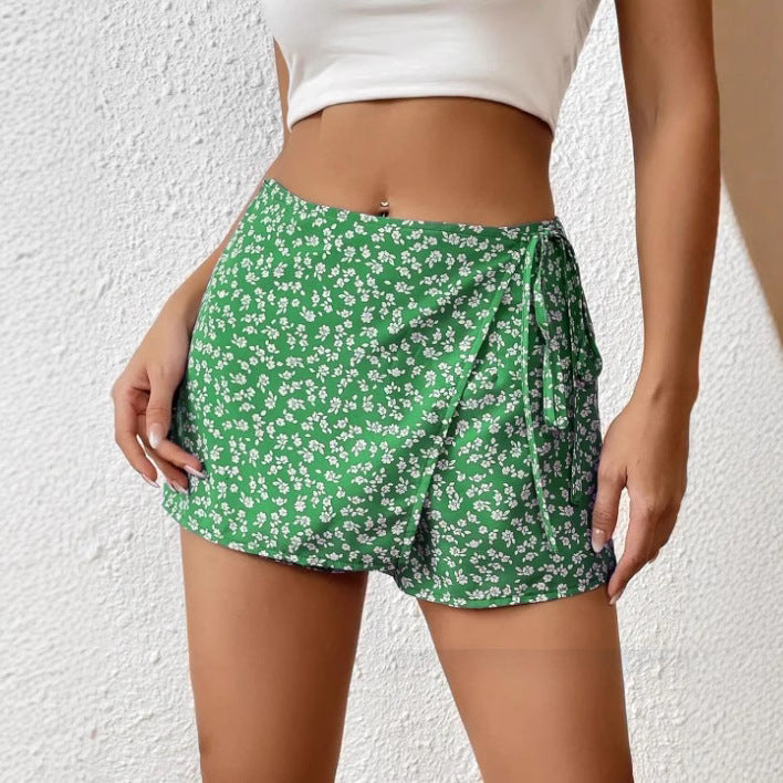 Dame Fashion Shorts med blomstertrykk og elastisk midje Skjora