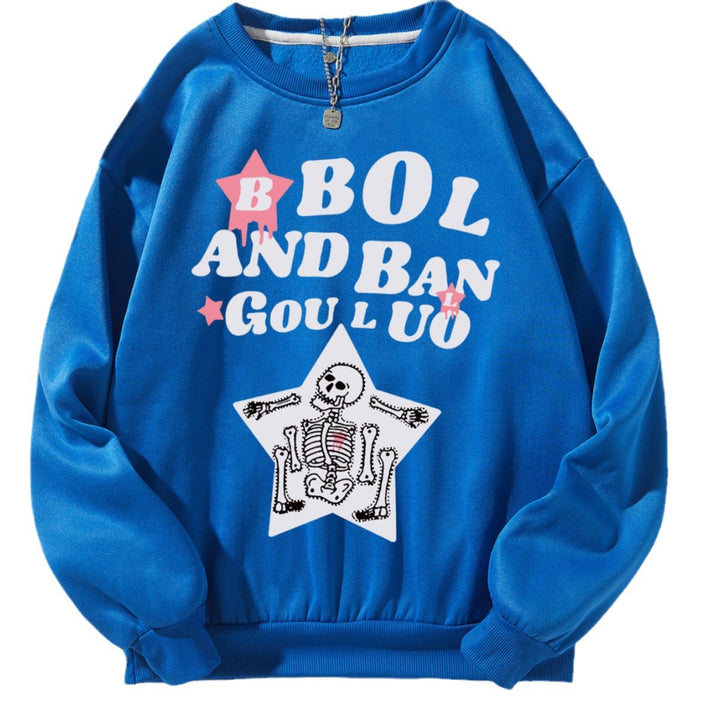 Dame avslappet sweatshirt med kreativt skjelettdesign Skjora