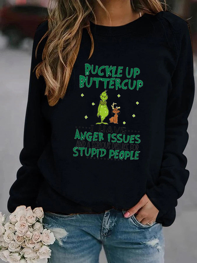 Kvinne sweatshirt med humoristisk sitat og kreativt design Skjora