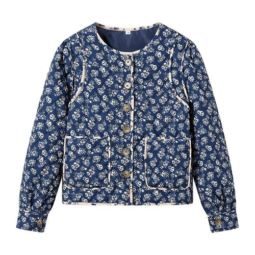 Dame blomsterpreget quiltet jakke med praktiske lommer Skjora