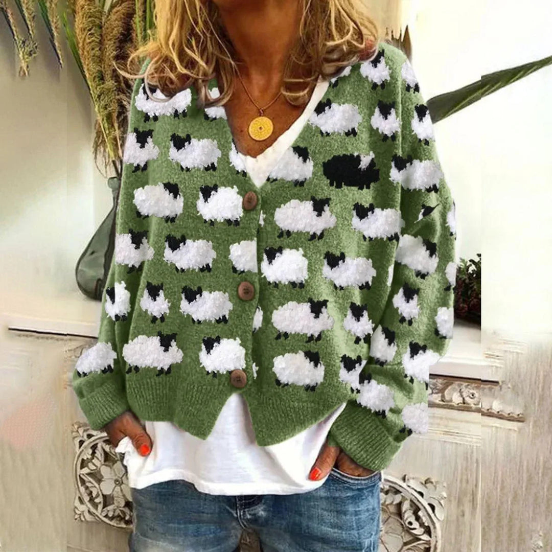 Kvinne cardigan med morsom sau design Skjora