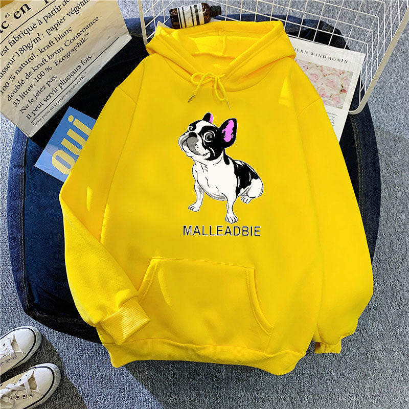 Dame hettegensere med kreativ fransk bulldogmotiv Skjora