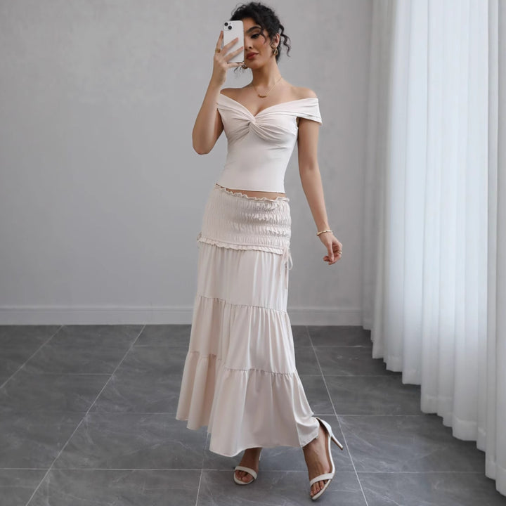 Damer Off-Shoulder Maxi Kjole med Volangskjørt og Romantisk Design